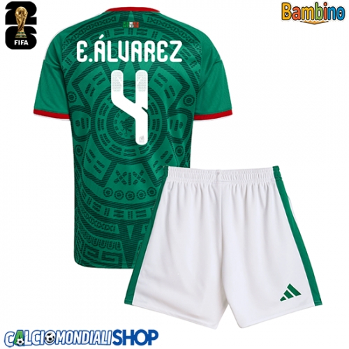 Maglie da calcio Messico Edson Alvarez #4 Prima Maglia Bambino Mondiali 2026  Manica Corta + Pantaloni corti)